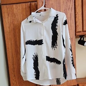 Chic White and Black Button Down Shirt